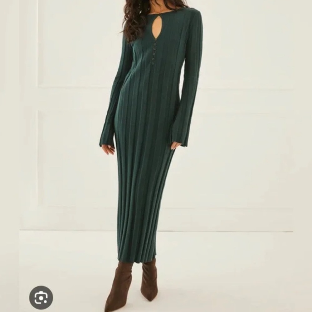 Something Navy Ribbed Long Sleeve Dress - 95% cotton